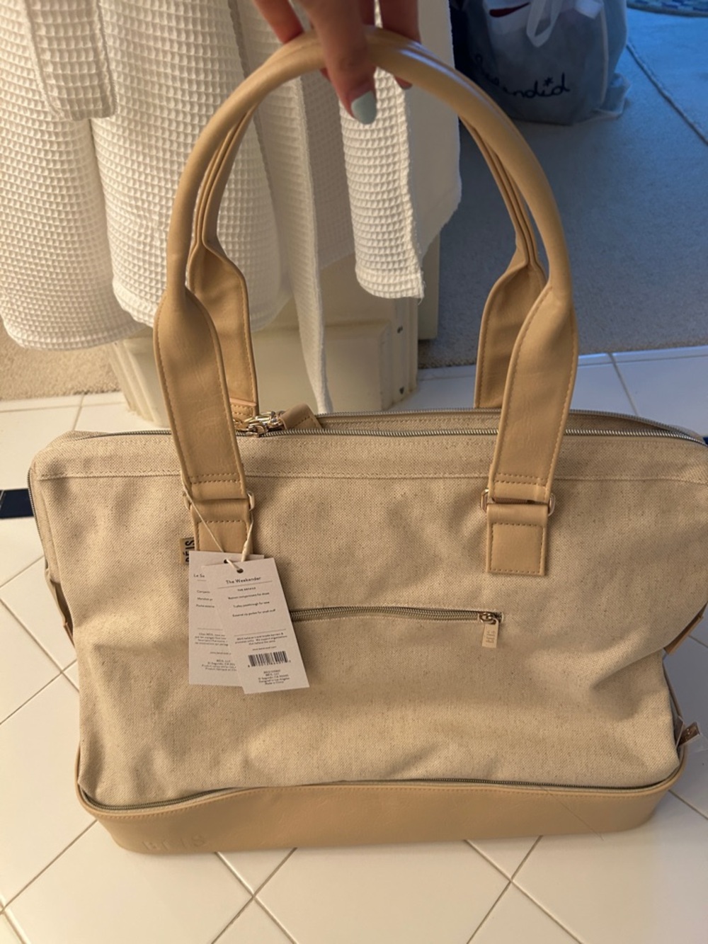 BEIS Cream Weekender Bag NWT